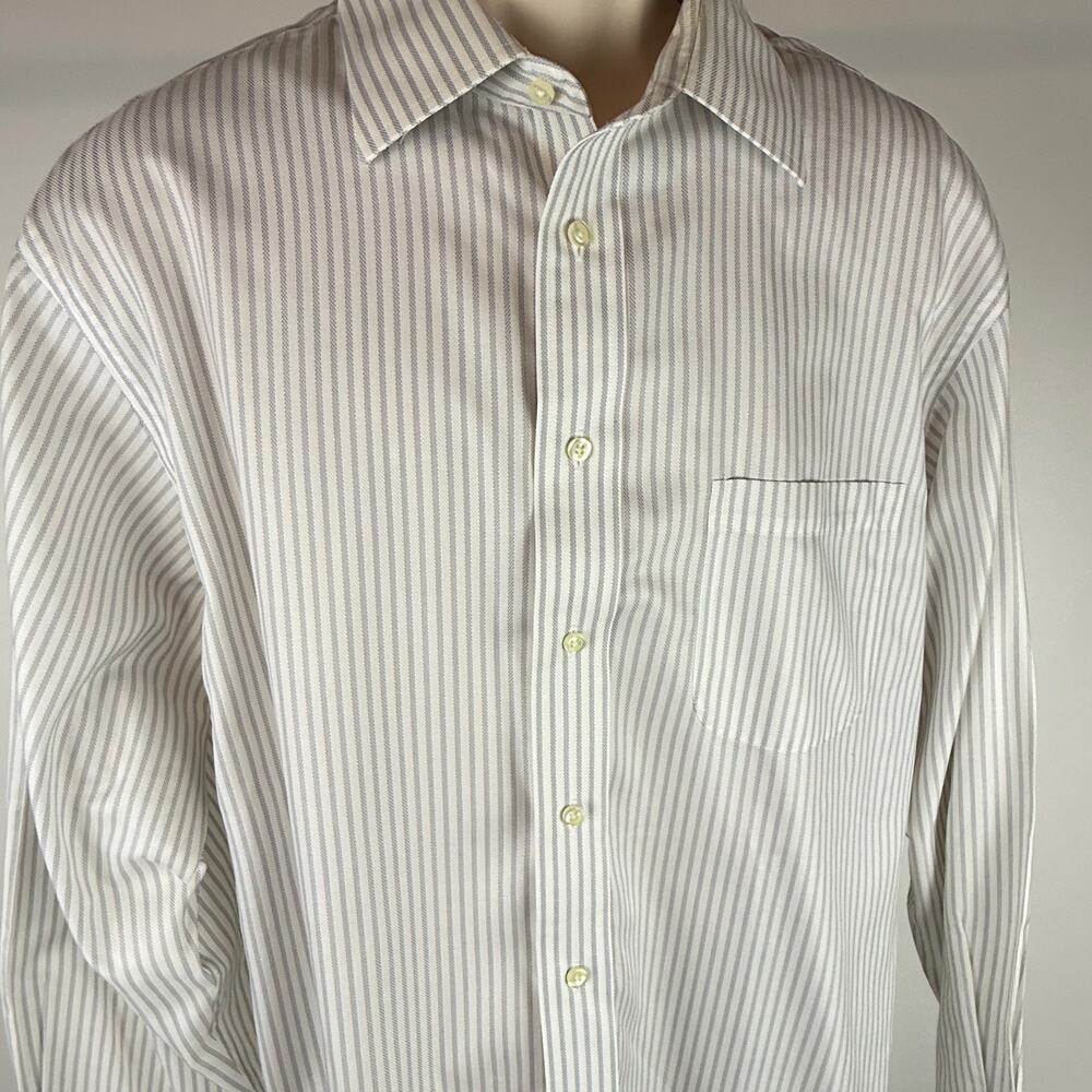 Jos. A. Bank Mens Shirt 17/35 Tailored Fit White Gray Strip L/S - Picture 3 of 10